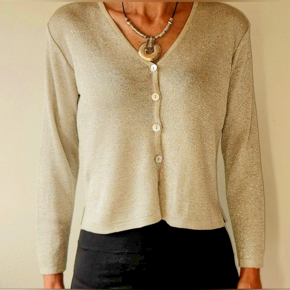 Sparkle in this silver V shaped sweater
